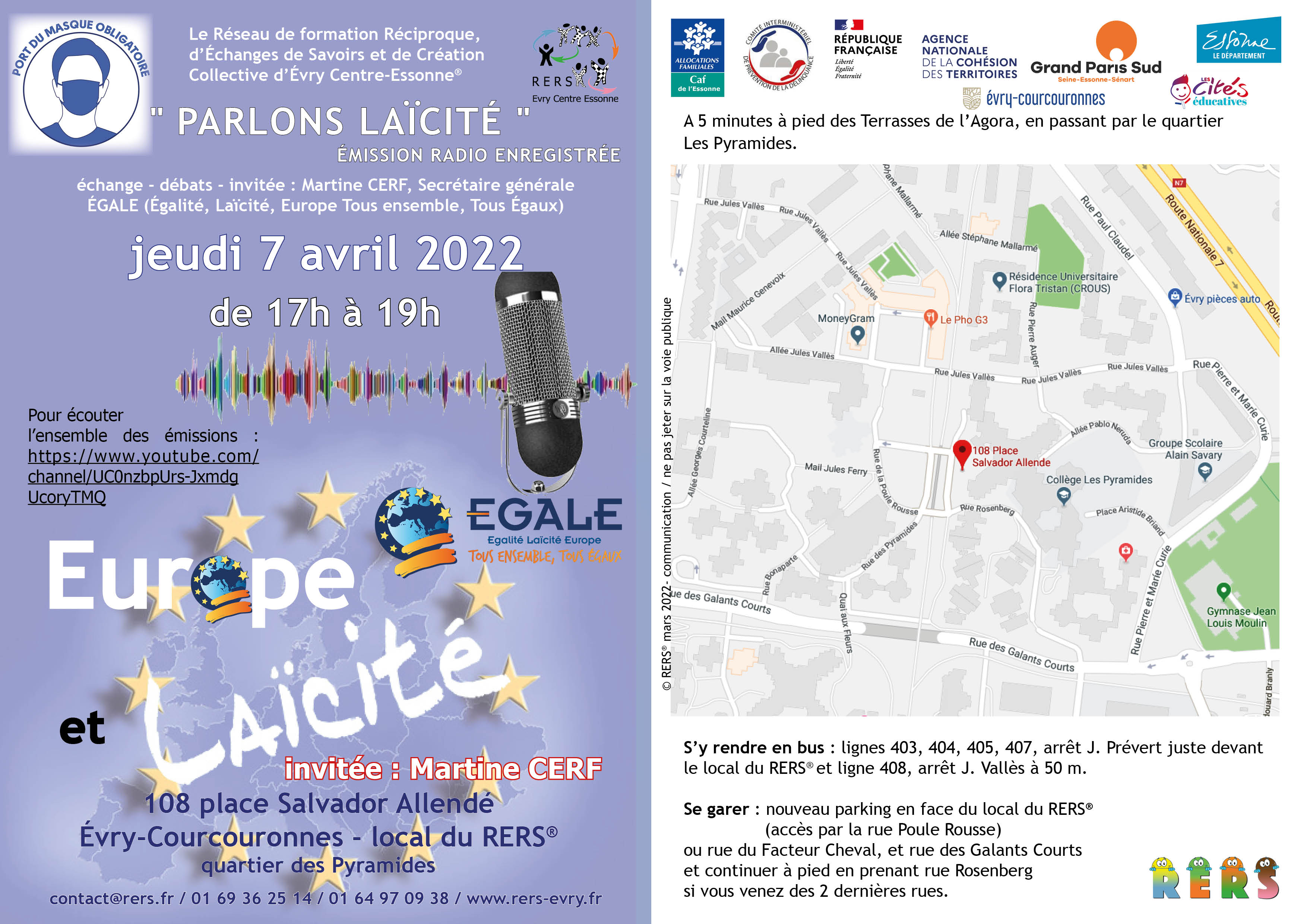 Image de l'évènement Emission "PARLONS LAÏCITE" invitée Martine CERF - sujet : EUROPE ET LAÏCITE - Local RERS Pyramides 